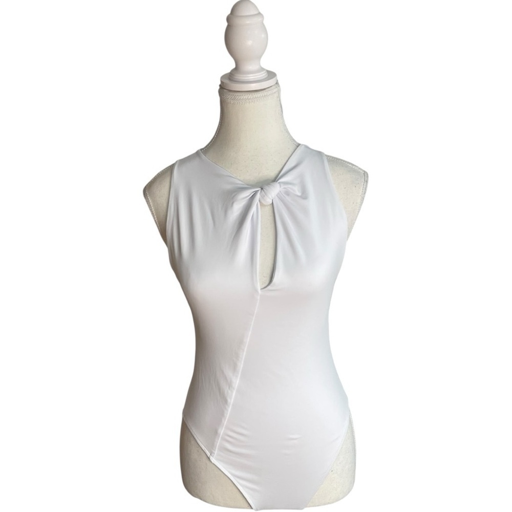 Zara Front Knot Cutout Bodysuit White